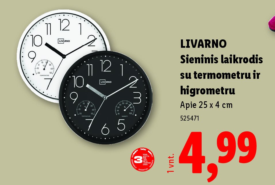 LIVARNO Sieninis laikrodis su termometru ir higrometru