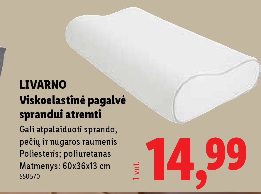 LIVARNO Viskoelastinė pagalvė sprandui atremti, 36 x 13 cm