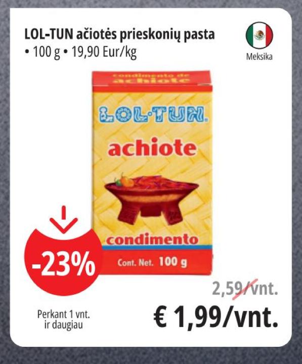 LOL-TUN achiotės prieskonių pasta, 100 g