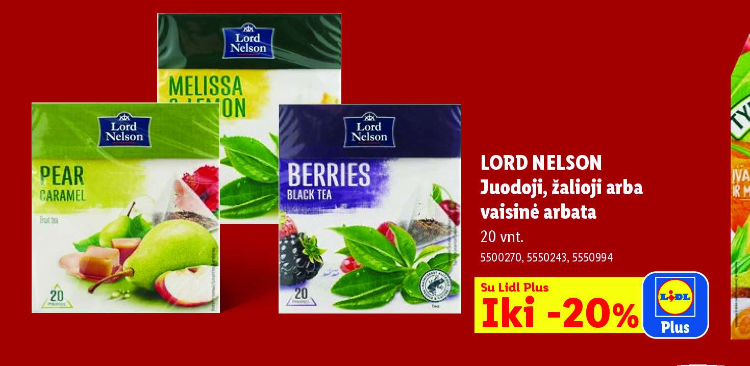LORD NELSON Juodoji, žalioji arba vaisinė arbata, 20 vnt