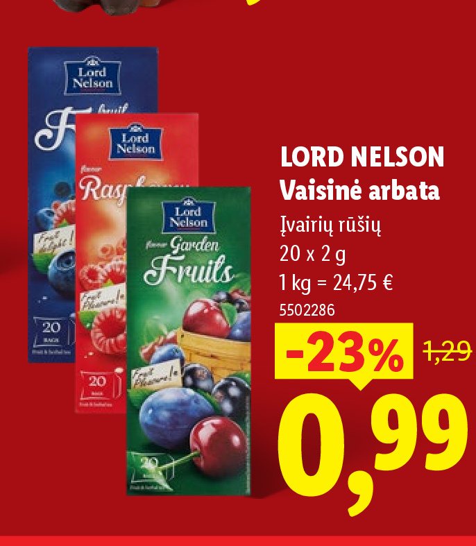 LORD NELSON Vaisinė arbata, 20 x 2 g