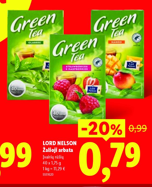 LORD NELSON Žalioji arbata, 40 x 1.75 g