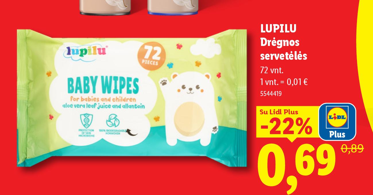 LUPILU Drėgnos servetėlės, 72 vnt