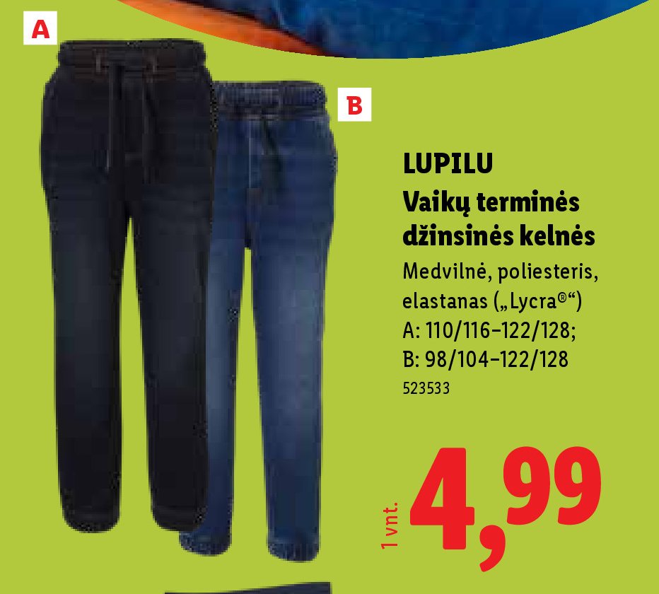 LUPILU Vaikų terminės džinsinės kelnės