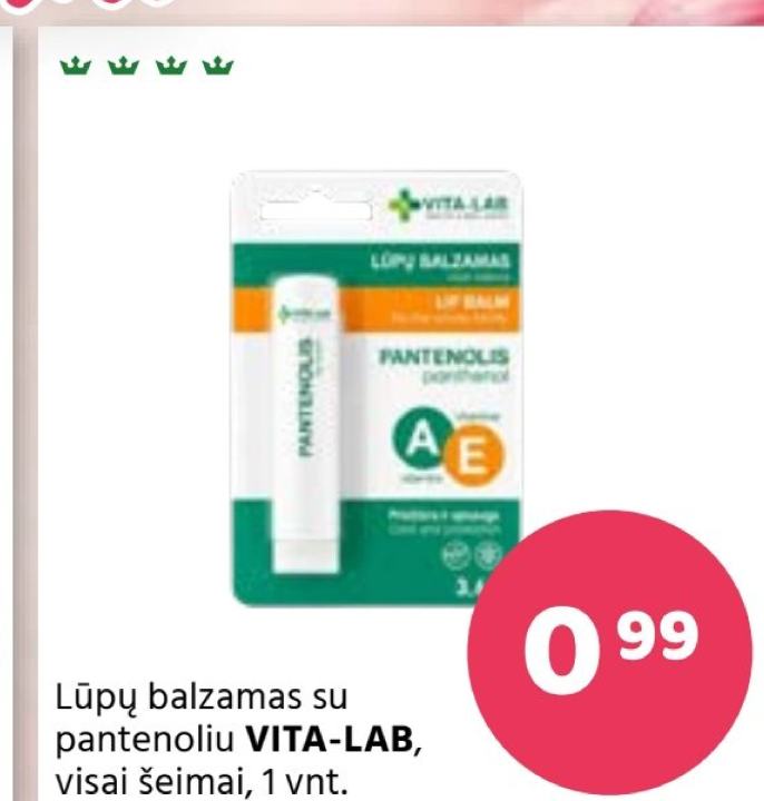 Lūpų balzamas su pantenoliu VITA-LAB, 1 vnt