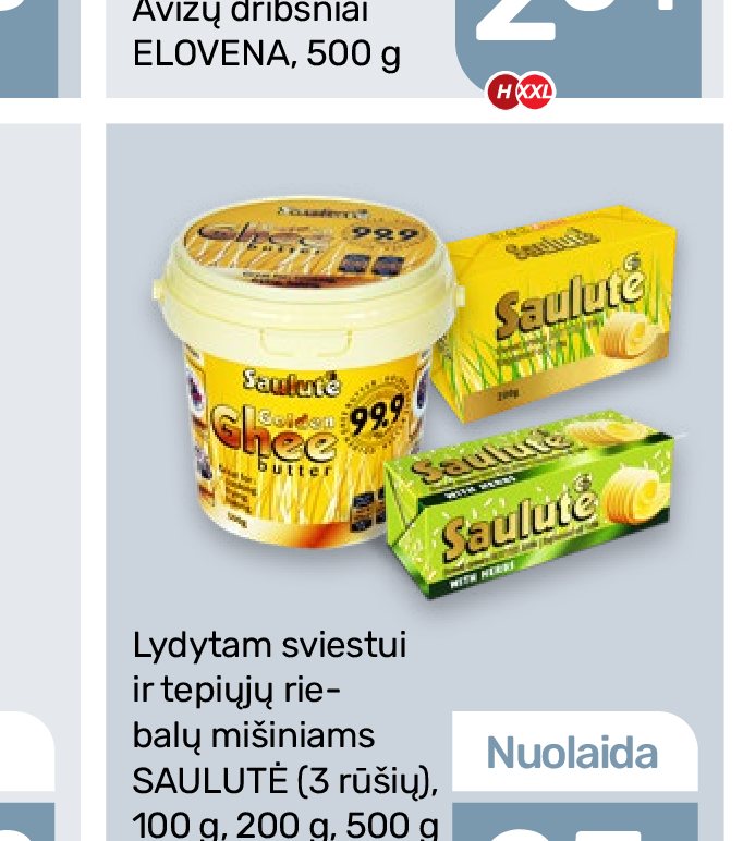 Lydytam sviestui ir tepiųjų riebalų mišiniams SAULUTĖ, 100 g