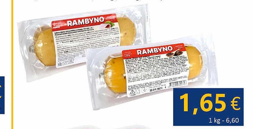 Lydytas rūkytas RAMBYNO sūrio produktas su kminais / kumpiu, 250 g