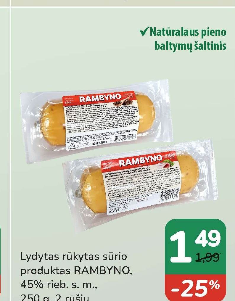 Lydytas rūkytas sūrio produktas RAMBYNO, 250 g
