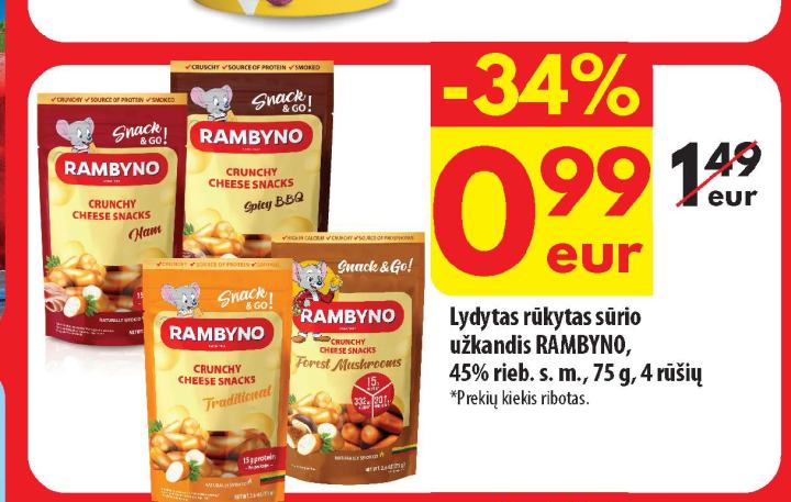 Lydytas rūkytas sūrio užkandis RAMBYNO, 75 g