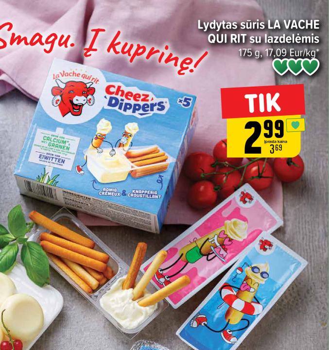 Lydytas sūris LA VACHE QUI RIT su lazdelėmis, 175 g
