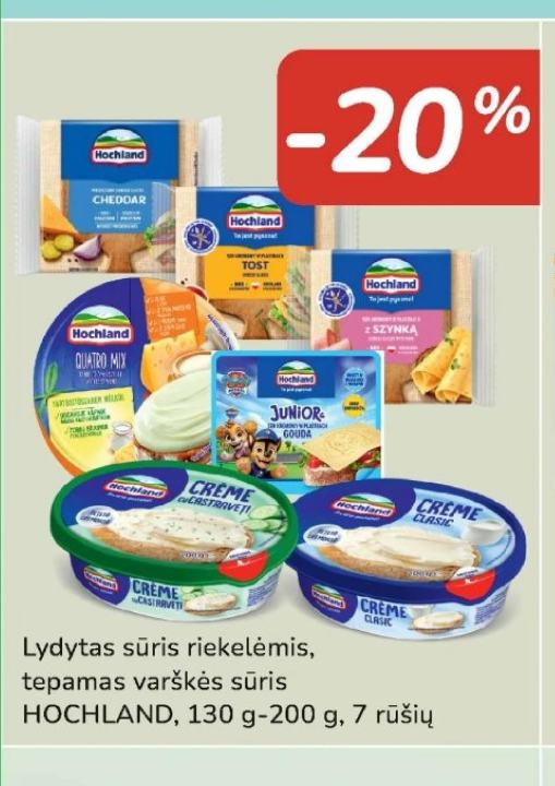 Lydytas sūris riekelėmis, tepamas varškės sūris HOCHLAND, 130 g-200 g