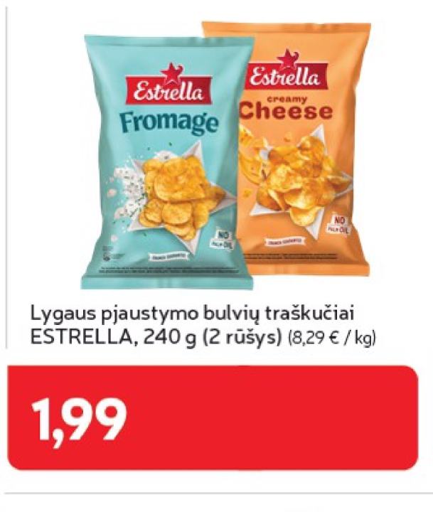 Lygaus pjaustymo bulvių traškučiai ESTRELLA, 240 g