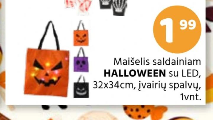 Maišelis saldainiam HALLOWEEN su LED, 32 x 34 cm