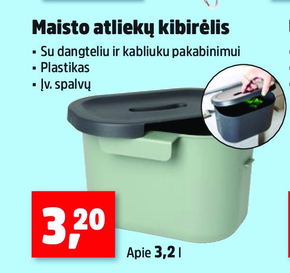 Maisto atliekų kibirėlis, 3.2 l