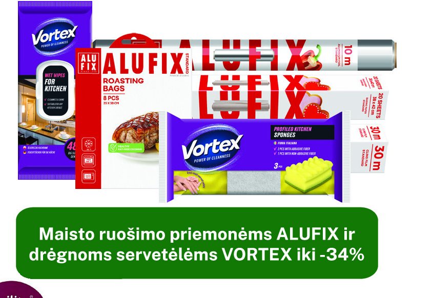Maisto ruošimo priemonėms ALUFIX ir drėgnoms servetėlėms VORTEX