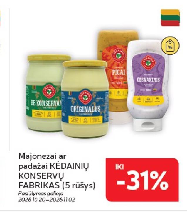 Majonezai ar padažai KĖDAINIŲ KONSERVŲ FABRIKAS