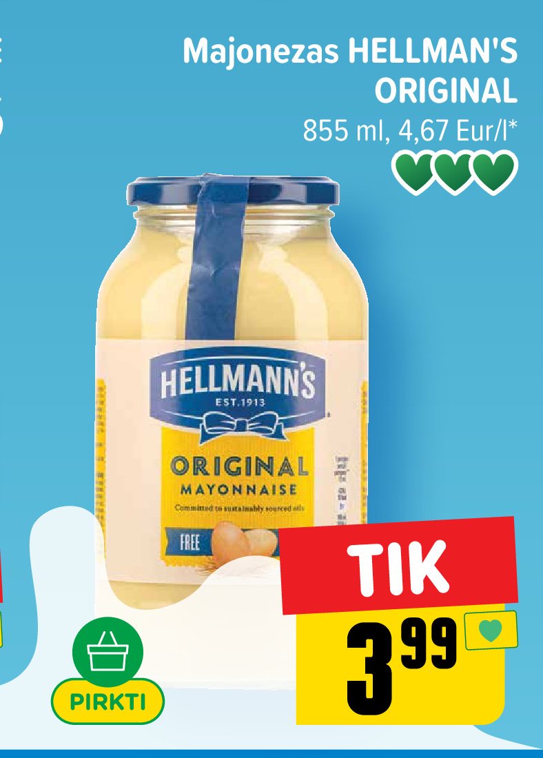 Majonezas HELLMAN'S ORIGINAL, 855 ml
