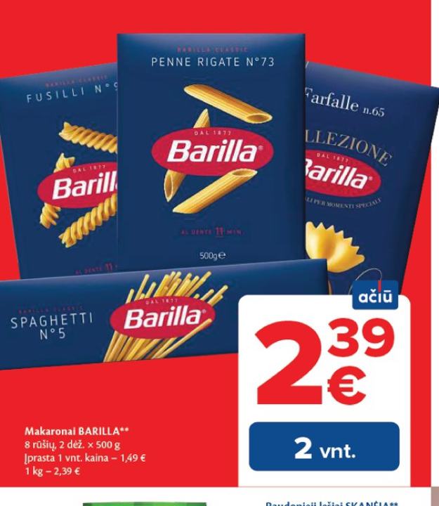 Makaronai BARILLA, 2 dėž.