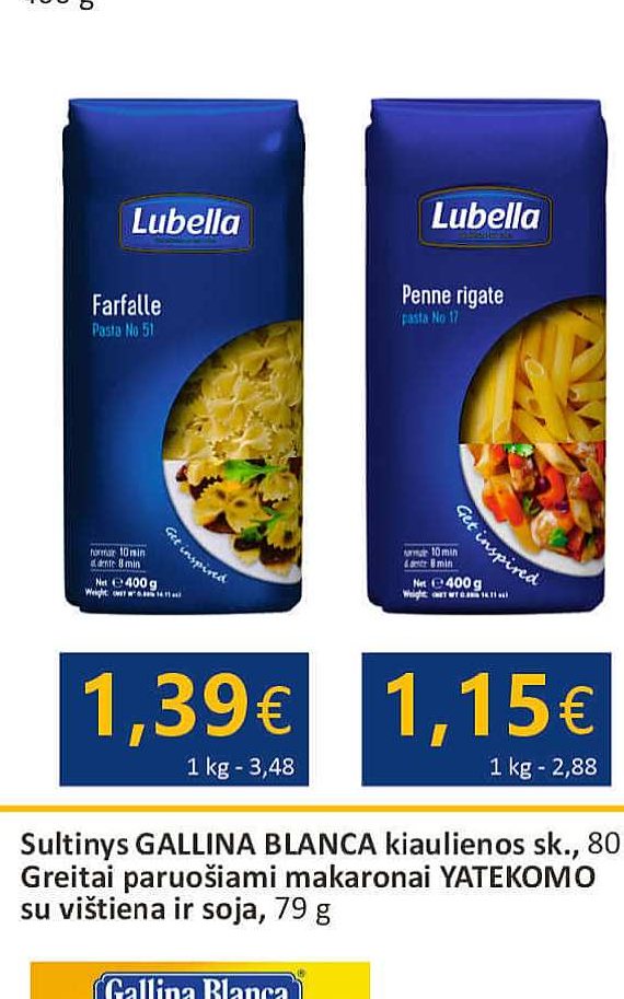 Makaronai LUBELLA kaspinėliai, 400 g
