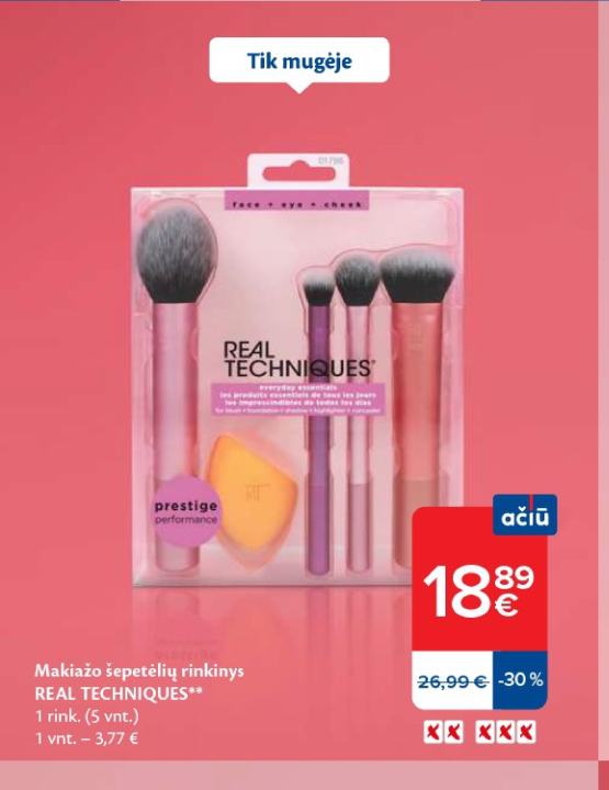 Makiažo šepetėlių rinkinys REAL TECHNIQUES, 1 rink.