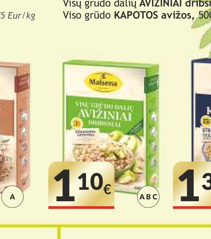 MALSENA Visų grūdų AVIŽINIAI dribsniai, 400 g