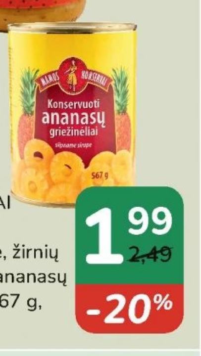 MAMOS KONSERVAI konservuoti ananasų griežinėliai, 500 g-567 g