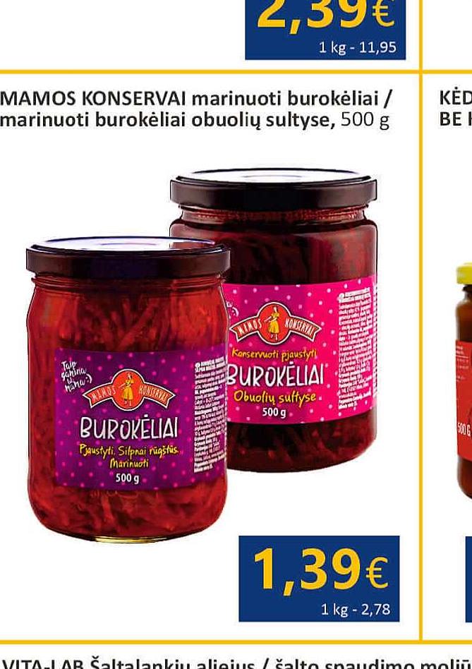 MAMOS KONSERVAI marinuoti burokėliai / marinuoti burokėliai obuolių sultyse, 500 g