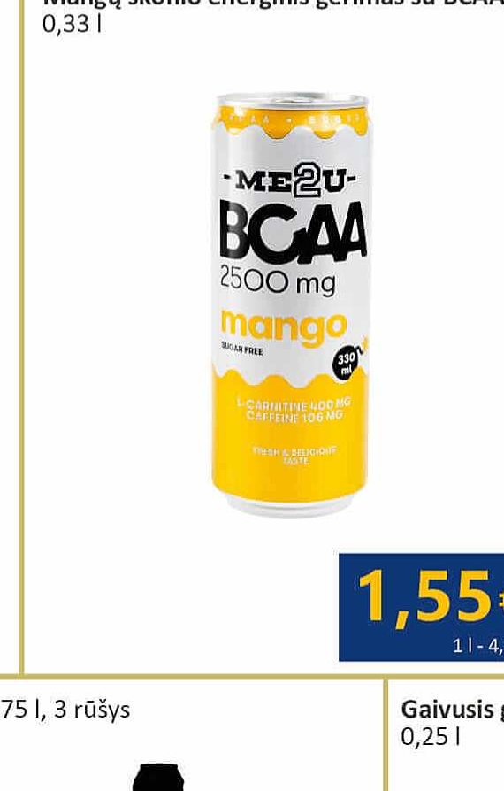 Mangų skonio energinis gėrimas su BCAA, 0.33 l