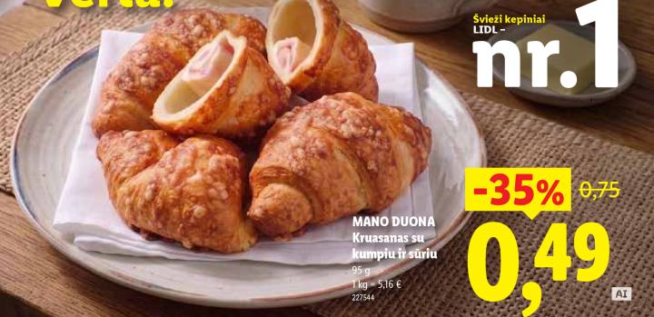 MANO DUONA Kruasanas su kumpiu ir sūriu, 95 g