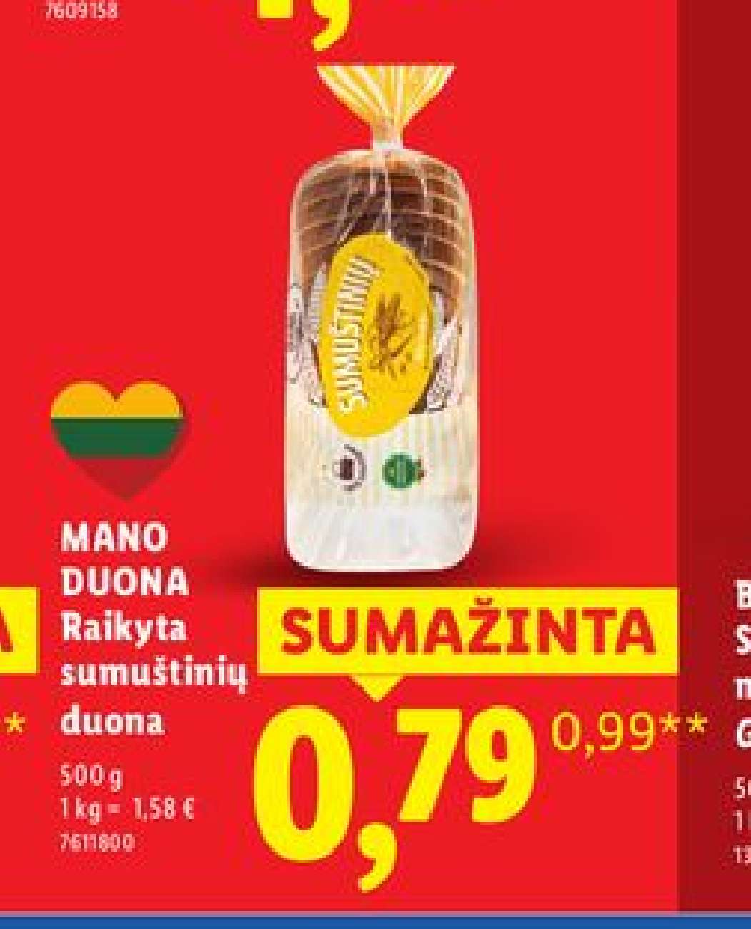 MANO DUONA Raikyta sumuštinių duona, 500 g