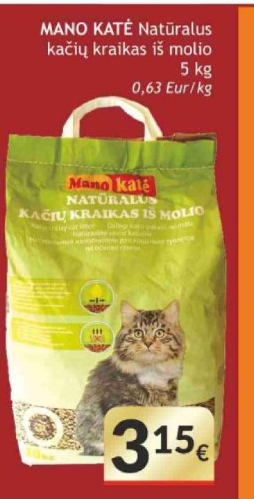 MANO KATĖ Natūralus kačių kraikas iš molio, 5 kg