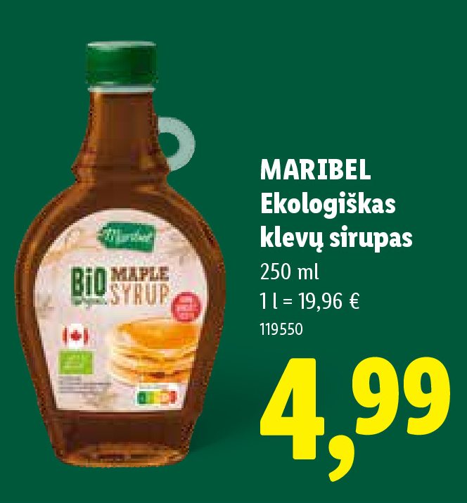 MARIBEL Ekologiškas klevų sirupas, 250 ml