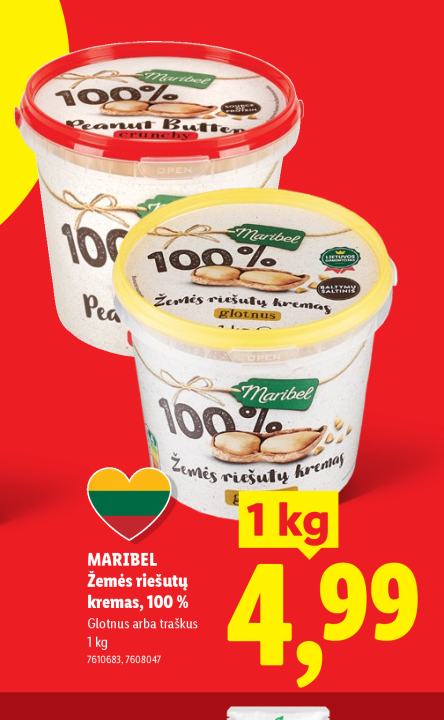 MARIBEL Žemės riešutų kremas, 100 %, 1 kg
