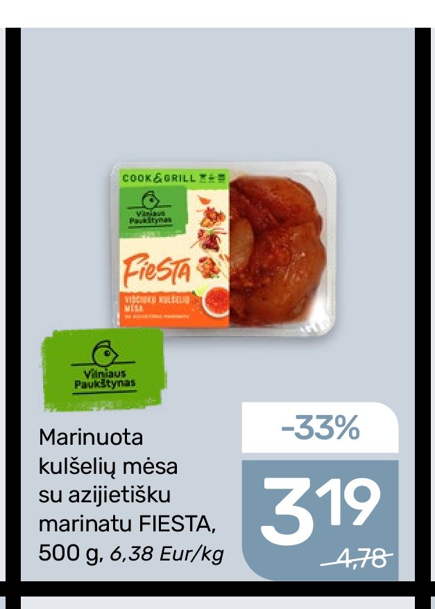 Marinuota kulšelių mėsa su azijietišku marinatu FIESTA, 500 g