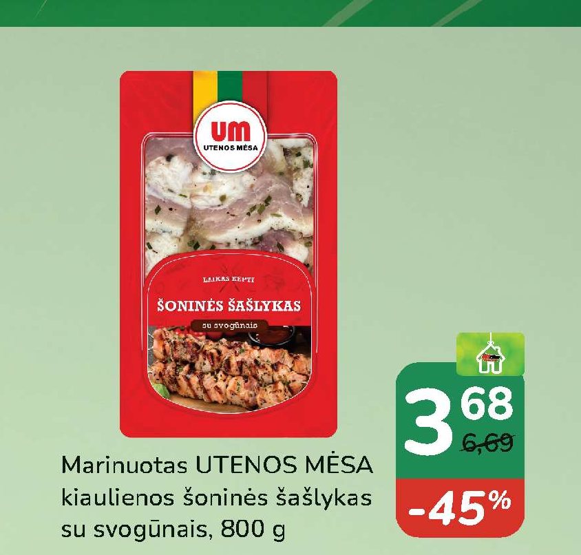 Marinuotas UTENOS MĖSA kiaulienos šoninės šašlykas, 800 g