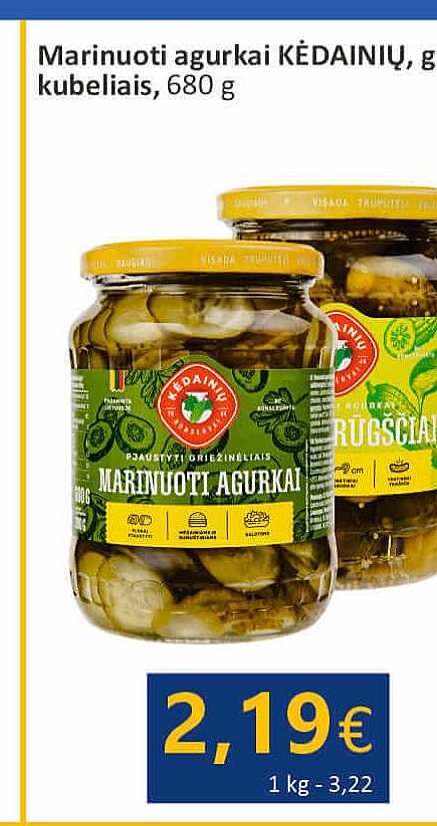 Marinuoti agurkai KĖDAINIŲ, griežinėliais / saldžiarūgščiai / kubeliais, 680 g