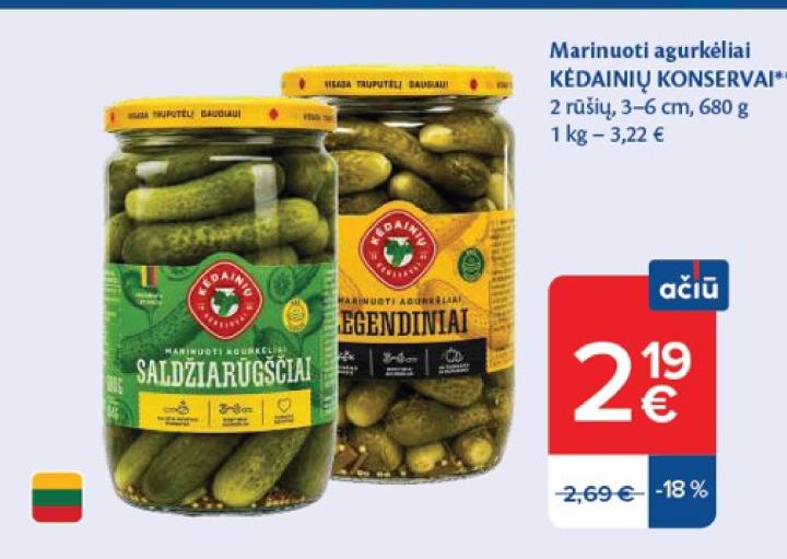 Marinuoti agurkėliai KĖDAINIŲ KONSERVAI, 6 cm