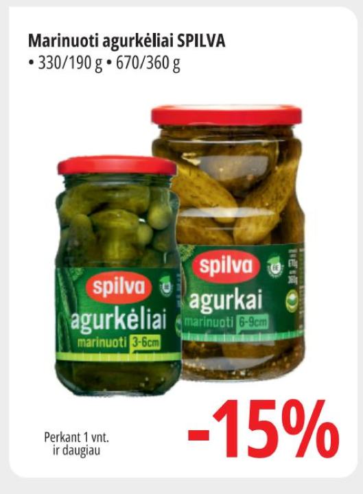 Marinuoti agurkėliai SPILVA, 190 g