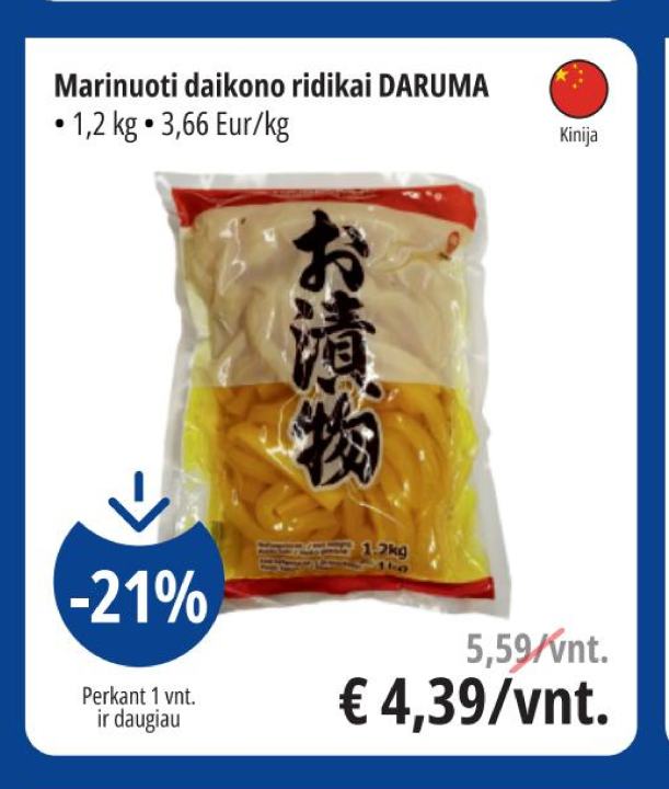 Marinuoti daikono ridikai DARUMA, 1.2 kg