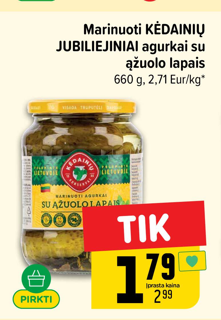 Marinuoti KĖDAINIŲ JUBILIEJINIAI agurkai su ąžuolo lapais, 660 g