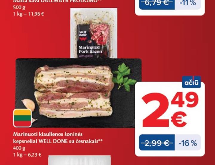 Marinuoti kiaulienos šoninės kepsneliai WELL DONE su česnakais, 400 g