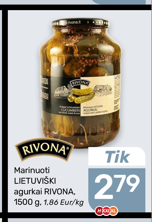 Marinuoti LIETUVIŠKI agurkai RIVONA, 1500 g