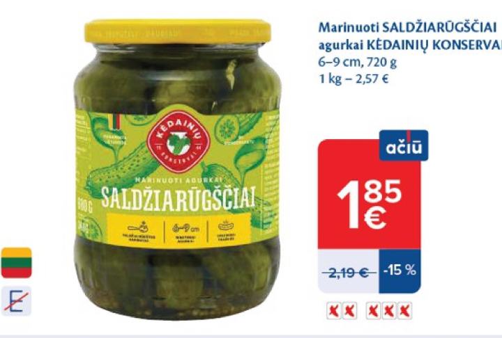 Marinuoti SALDŽIARŪGŠČIAI agurkai KĖDAINIŲ KONSERVAI, 9 cm