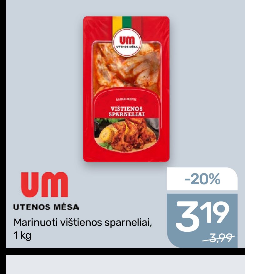 Marinuoti vištienos sparneliai UTENOS MĖSA, 1 kg