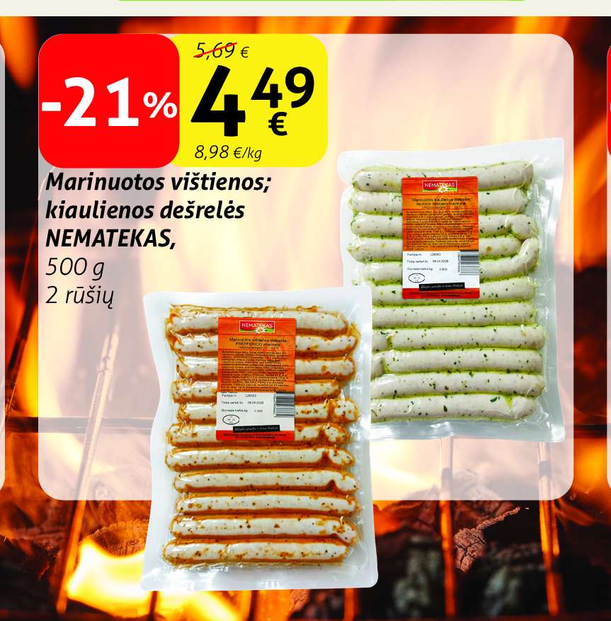 Marinuotos vištienos; kiaulienos dešrelės NEMATEKAS, 500 g