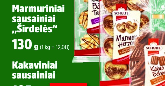 Marmuriniai sausainiai „Širdelės“, 130 g