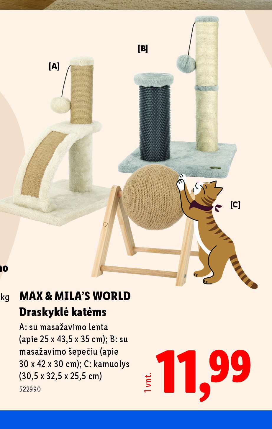 MAX & MILA'S WORLD Draskyklė katėms, 43.5 x 35 cm