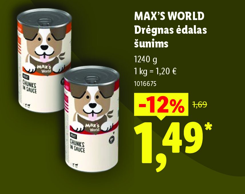 MAX'S WORLD Drėgnas ėdalas šunims, 1240 g