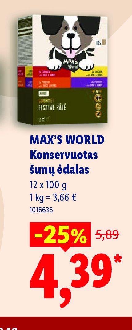 MAX'S WORLD Konservuotas šunų ėdalas, 12 x 100 g