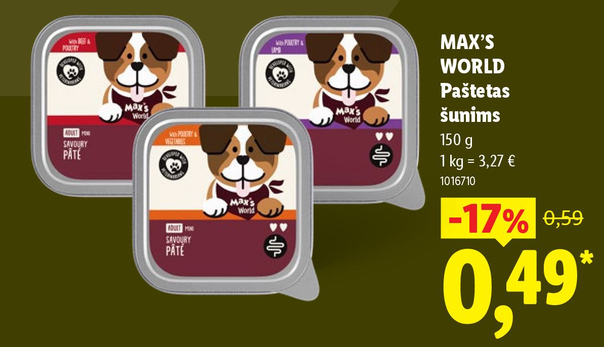 MAX'S WORLD Paštetas šunims, 150 g